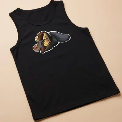 Kawaii-style shirt featuring an adorable resting black dragon — printed on a tank top