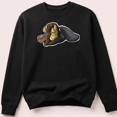 Kawaii-style shirt featuring an adorable resting black dragon — printed on a unisex sweatshirt