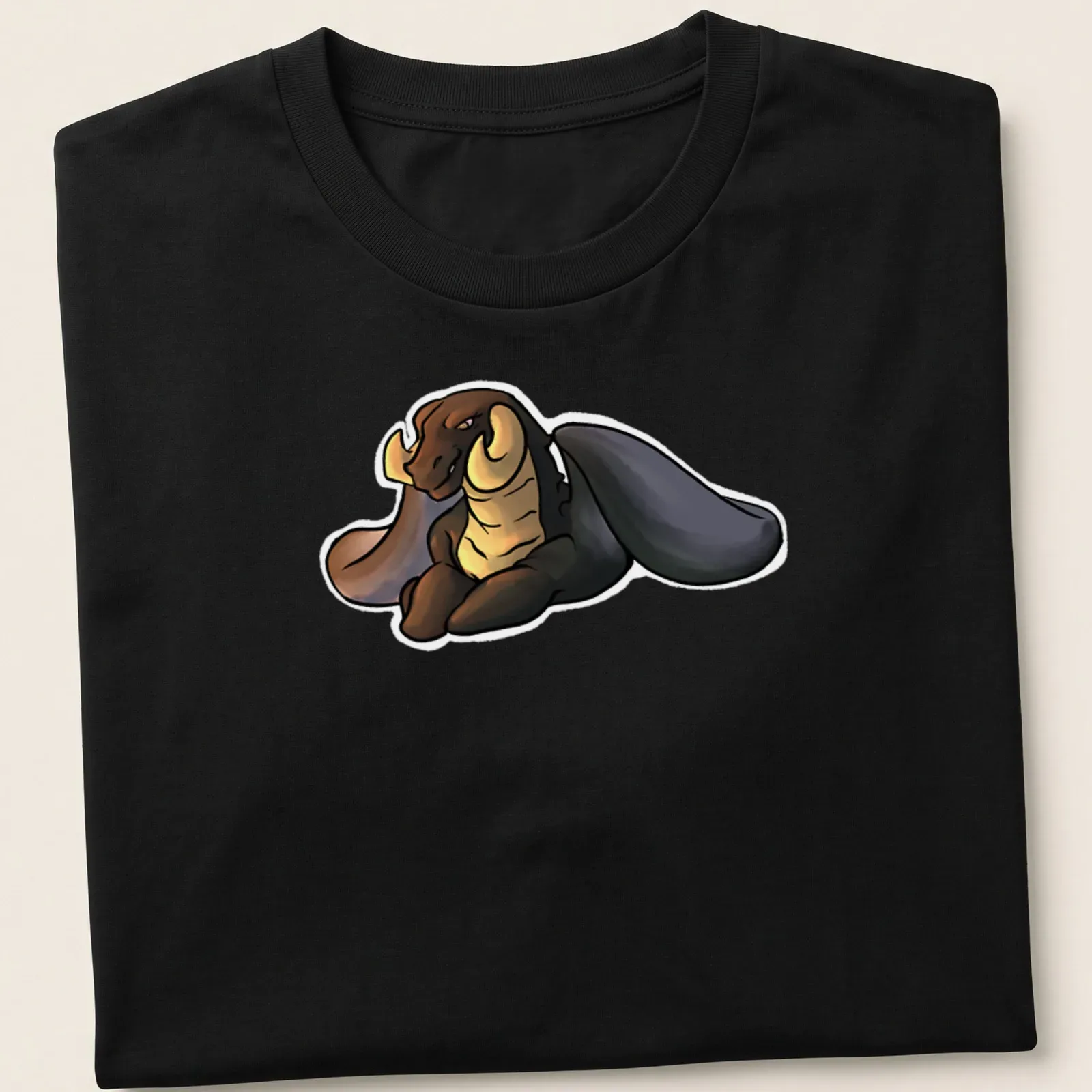 Kawaii-style shirt featuring an adorable resting black dragon — printed on a unisex t-shirt