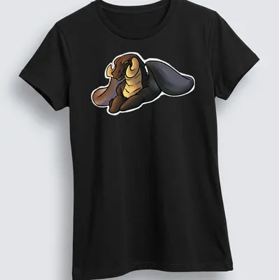Kawaii-style shirt featuring an adorable resting black dragon — printed on a women's shirt