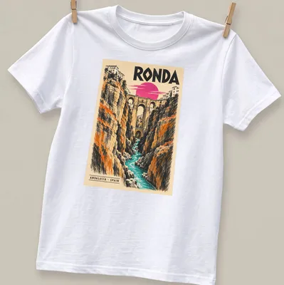 Vintage poster print of Ronda Bridge in Spain with warm colors