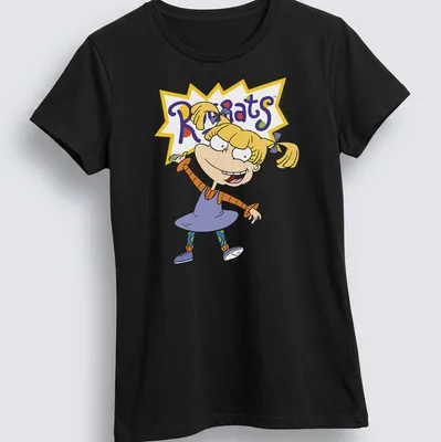Cartoon print of a blonde girl character from Rugrats with colorful accents — printed on a women's shirt