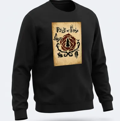 Vintage-style gothic emblem featuring a girl, butterfly, and rabbit with roses — printed on a unisex sweatshirt