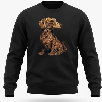 Rustic illustration of a Dachshund with twigs and branches in autumn colors — printed on a unisex sweatshirt
