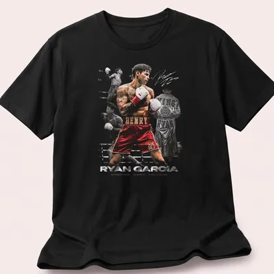 Dynamic action collage featuring boxer Ryan Garcia in bold colors.
