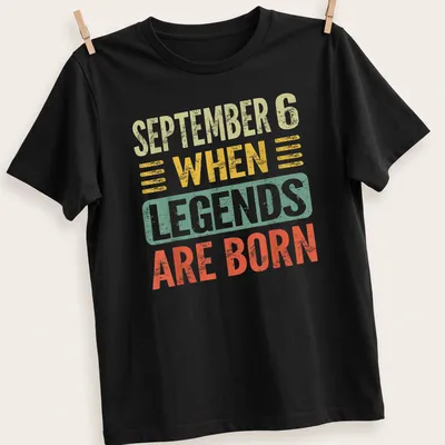 Vintage distressed birthday t-shirt with colorful text for September 6.