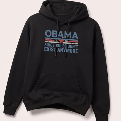 Vintage distressed t-shirt featuring Obama 2028 graphic in blue, red, white, and grey — printed on a unisex hoodie