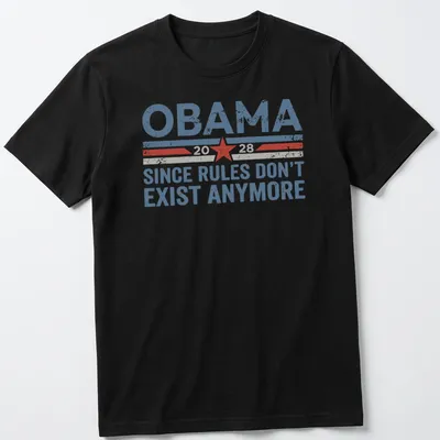 Vintage distressed t-shirt featuring Obama 2028 graphic in blue, red, white, and grey — printed on a unisex t-shirt