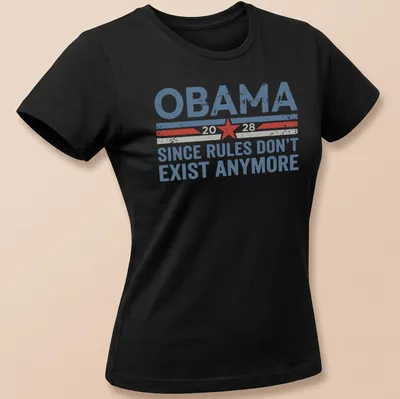 Vintage distressed t-shirt featuring Obama 2028 graphic in blue, red, white, and grey — printed on a women's shirt