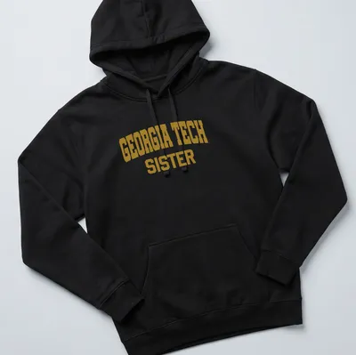 Georgia Tech Sister t-shirt featuring bold collegiate text in gold and white — printed on a unisex hoodie