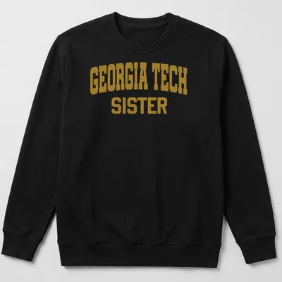 Georgia Tech Sister t-shirt featuring bold collegiate text in gold and white — printed on a unisex sweatshirt