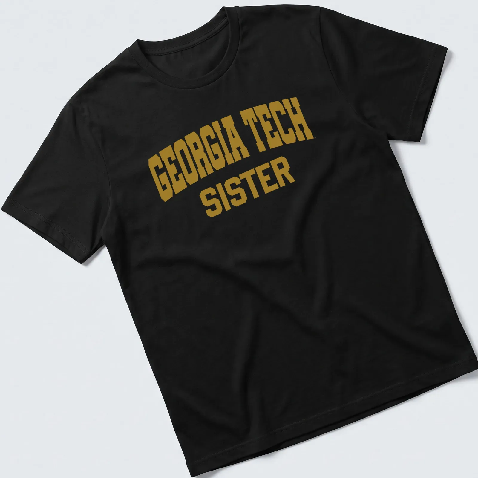Georgia Tech Sister t-shirt featuring bold collegiate text in gold and white — printed on a unisex t-shirt