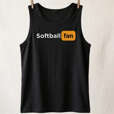 Bold graphic Softball Fan T-shirt in black, orange, and white colors. — printed on a tank top
