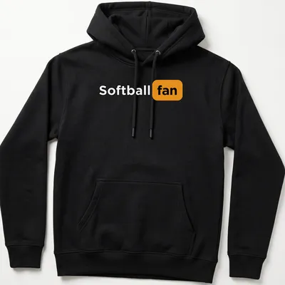 Bold graphic Softball Fan T-shirt in black, orange, and white colors. — printed on a unisex hoodie