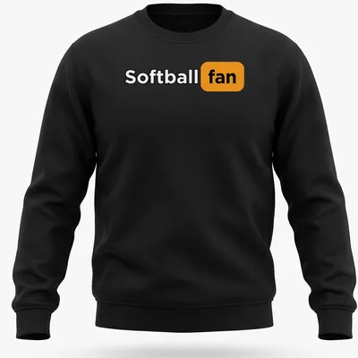 Bold graphic Softball Fan T-shirt in black, orange, and white colors. — printed on a unisex sweatshirt