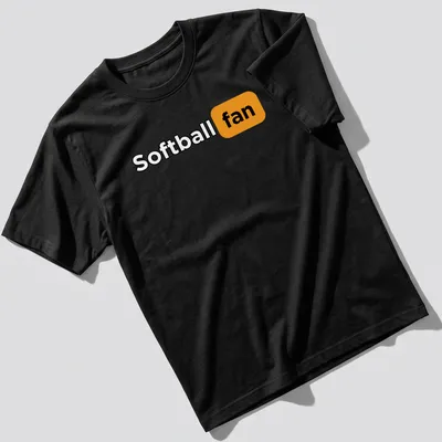 Bold graphic Softball Fan T-shirt in black, orange, and white colors.