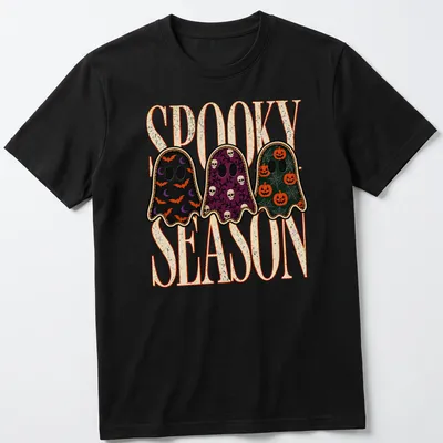 Vintage Halloween shirt with playful ghosts and spooky season text