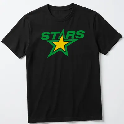 Bold graphic of a green star with the text STARS in large letters — printed on a unisex t-shirt