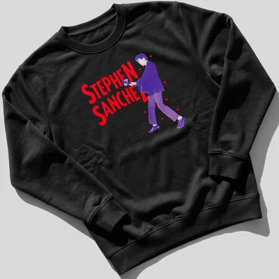 Retro tee featuring Stephen Sanchez with guitar in red, purple, and white — printed on a unisex sweatshirt