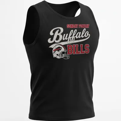 Bold vintage Buffalo Bills football helmet T-shirt with playful text — printed on a tank top