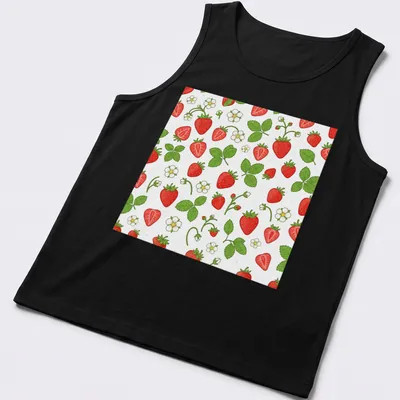 Cute cartoon print of red strawberries pattern on white background — printed on a tank top
