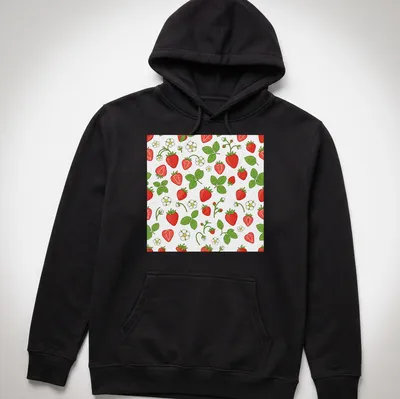 Cute cartoon print of red strawberries pattern on white background — printed on a unisex hoodie