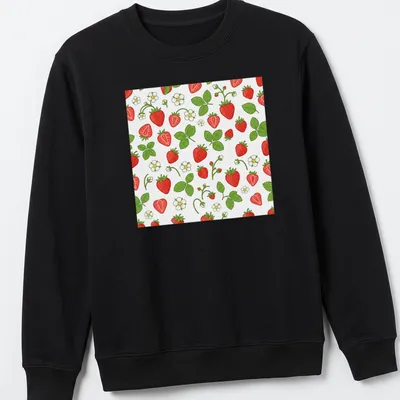 Cute cartoon print of red strawberries pattern on white background — printed on a unisex sweatshirt