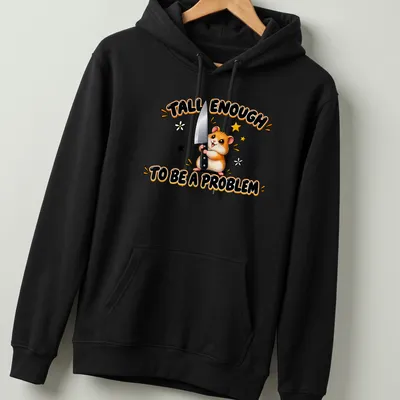 Kawaii design featuring a cute hamster holding a knife with humorous text — printed on a unisex hoodie
