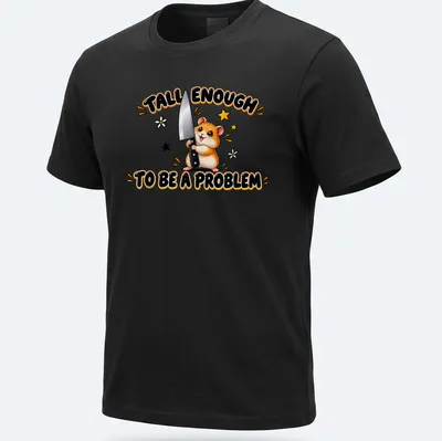 Kawaii design featuring a cute hamster holding a knife with humorous text