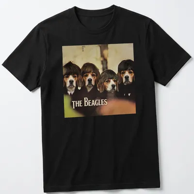 Vintage style shirt featuring humorous beagle dogs and 'THE BEAGLES' text