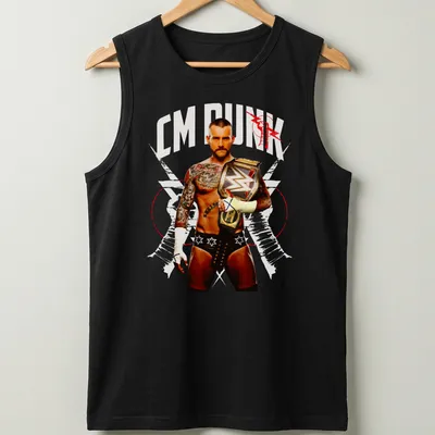 Vintage t-shirt featuring CM Punk in bold distressed text against a black background — printed on a tank top