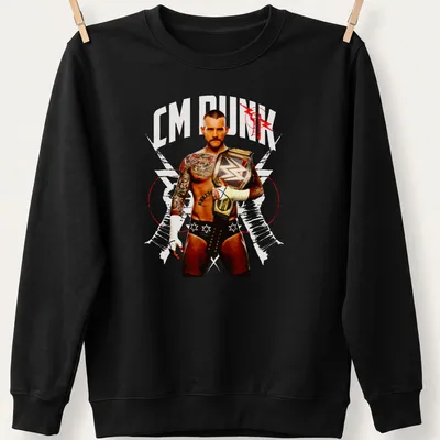 Vintage t-shirt featuring CM Punk in bold distressed text against a black background — printed on a unisex sweatshirt