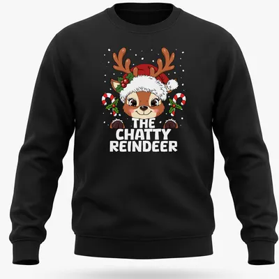 Cute kawaii reindeer graphic with colorful holiday elements — printed on a unisex sweatshirt
