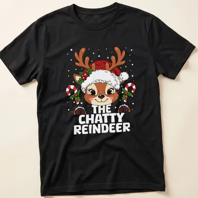 Cute kawaii reindeer graphic with colorful holiday elements