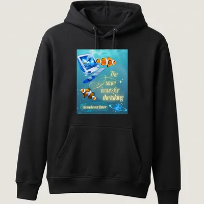 Clownfish illustration with inspirational text in vibrant ocean colors — printed on a unisex hoodie