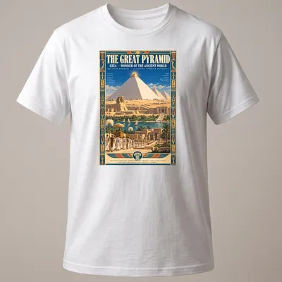 Vintage travel poster style shirt featuring the Great Pyramid of Giza