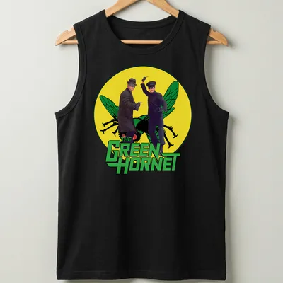 Vintage Green Hornet T-shirt featuring classic characters in green and yellow — printed on a tank top