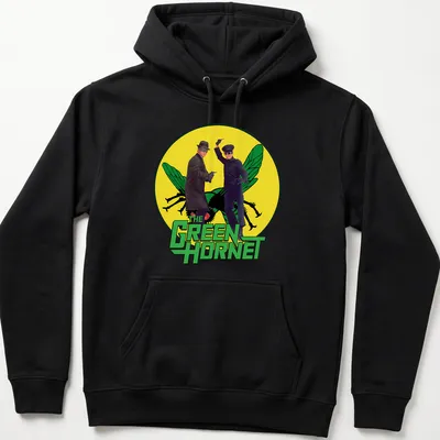 Vintage Green Hornet T-shirt featuring classic characters in green and yellow — printed on a unisex hoodie