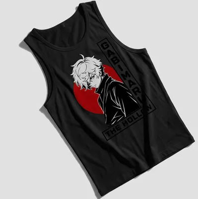 Minimalist T-shirt featuring Gabimaru character with red sun graphic — printed on a tank top