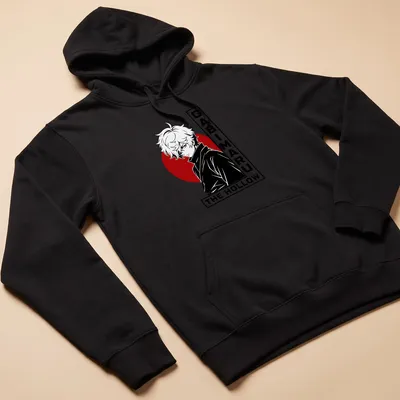 Minimalist T-shirt featuring Gabimaru character with red sun graphic — printed on a unisex hoodie
