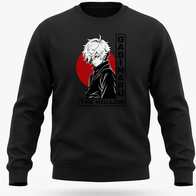 Minimalist T-shirt featuring Gabimaru character with red sun graphic — printed on a unisex sweatshirt