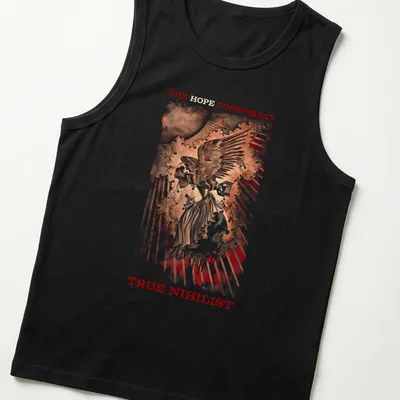 Vintage distressed tee featuring a fierce eagle and text about hope and nihilism — printed on a tank top