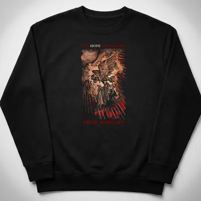 Vintage distressed tee featuring a fierce eagle and text about hope and nihilism — printed on a unisex sweatshirt