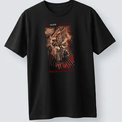Vintage distressed tee featuring a fierce eagle and text about hope and nihilism