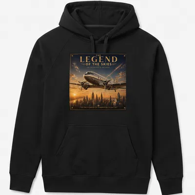 Art deco style T-shirt featuring a vintage airplane with gold, blue, orange, and gray colors. — printed on a unisex hoodie