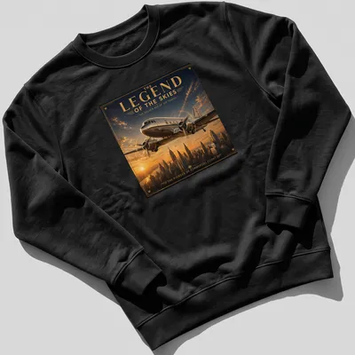 Art deco style T-shirt featuring a vintage airplane with gold, blue, orange, and gray colors. — printed on a unisex sweatshirt