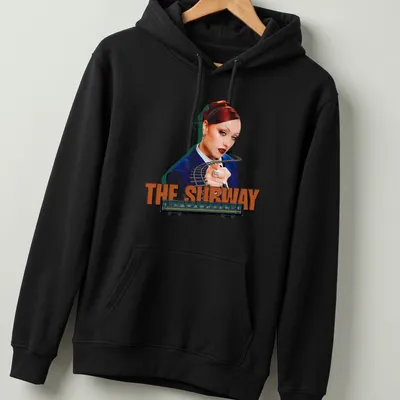 Vibrant digital art of a woman pointing beside a subway train with text 'THE SUBWAY' — printed on a unisex hoodie