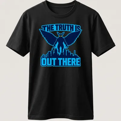 Bold graphic t-shirt featuring Mothman with the phrase The Truth Is Out There