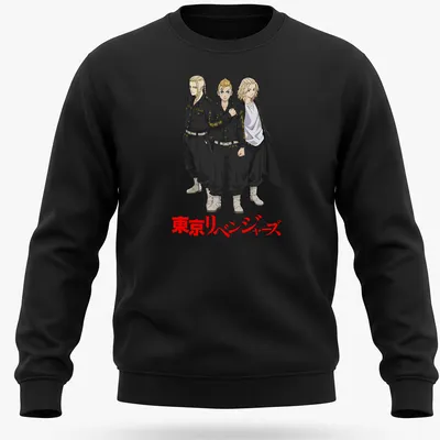 Illustration of Tokyo Revengers characters printed in black, red, and white on a — printed on a unisex sweatshirt