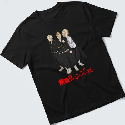 Illustration of Tokyo Revengers characters printed in black, red, and white on a T-shirt
